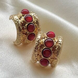 Elegant Gold and Red Women's Earrings